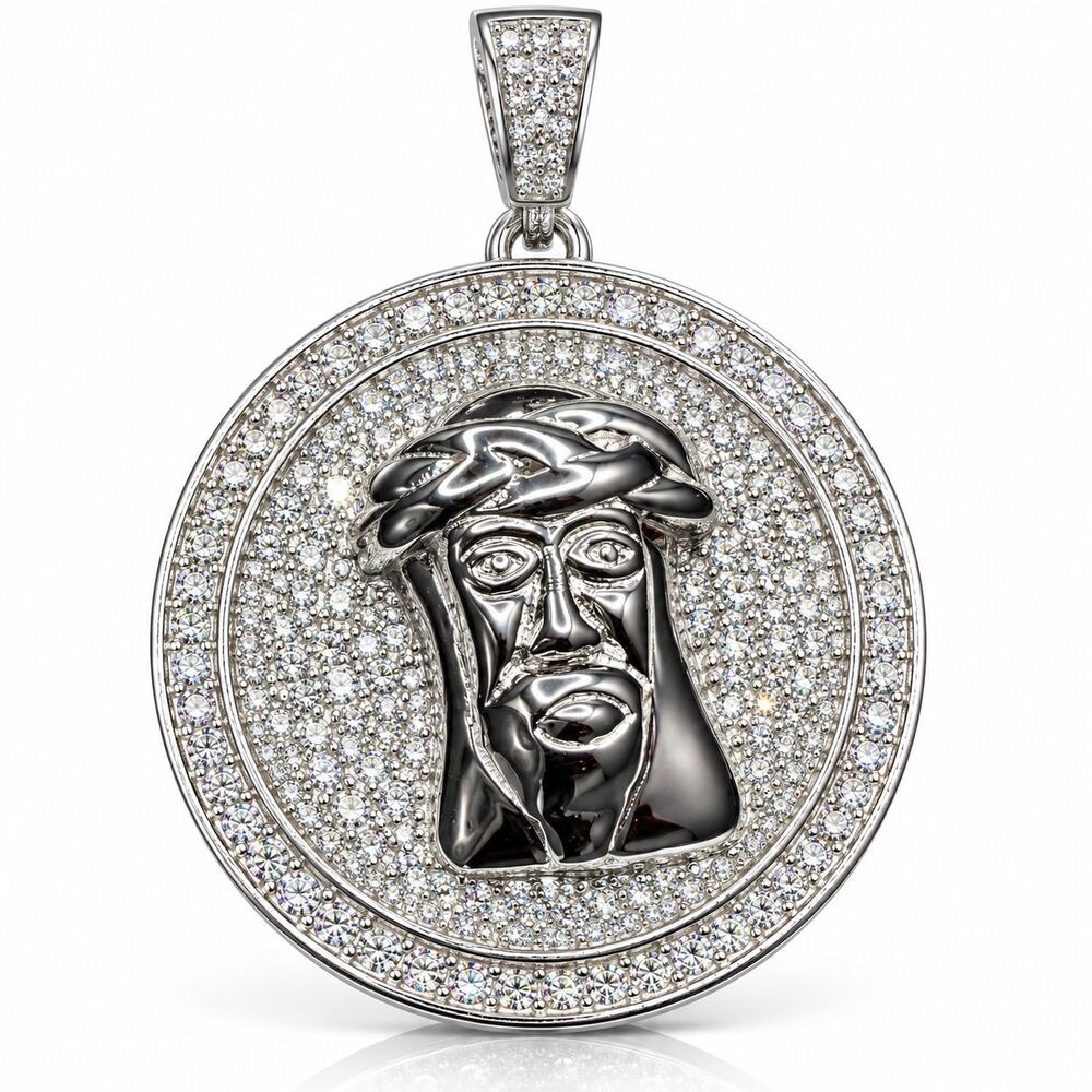 NWT Jesus Pendant 0.81 CTW Moissanite 925 Sterling Silver Iced Out Medallion